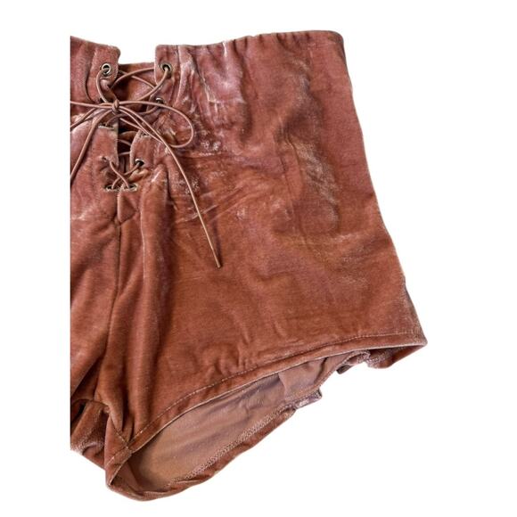 UNIF Dusty Pink Velvet Lace-Up Mini Shorts Rave Festival Club Sexy Velour Size M - Picture 4 of 8